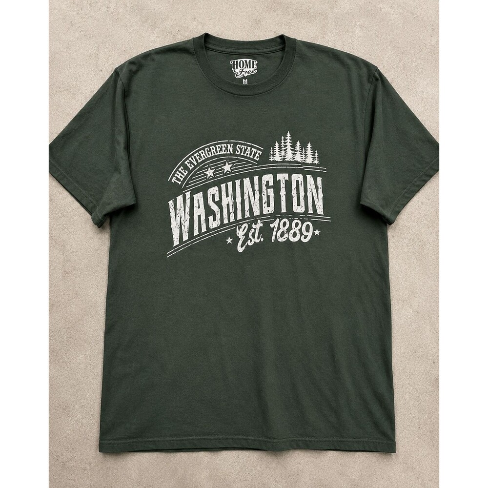 Washington State Green Evergreen PNW Outdoors Graphic T-Shirt Mens Medium